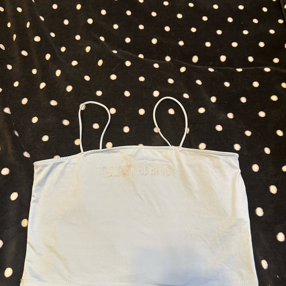 Light Blue Tank Top with Rhinestone Detail